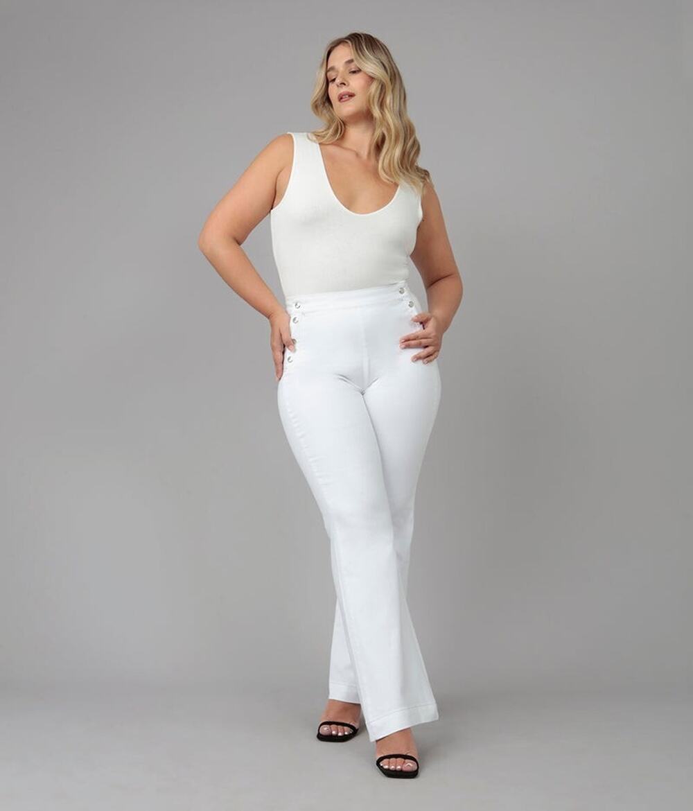 Lola Women's Size 40 x30 Stevie Ultra High Rise Flare Jeans White Nautical Front